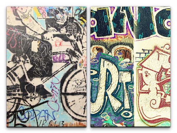2 Bilder je 60x90cm Street Art Graffiti Tags Chaotisch Hip Hop Jugendzimmer Bunt