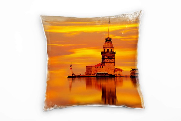Urban, orange, Spiegelung, Istanbul, Sonnenuntergang Deko Kissen 40x40cm für Couch Sofa Lounge Zierk