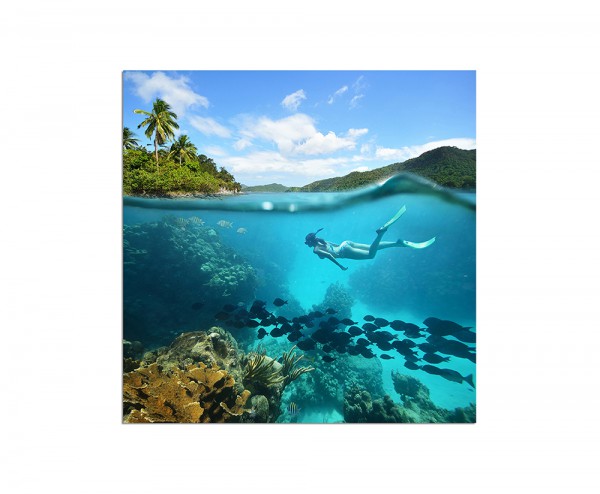 80x80cm Korallenriff Fische Taucher Meer Natur