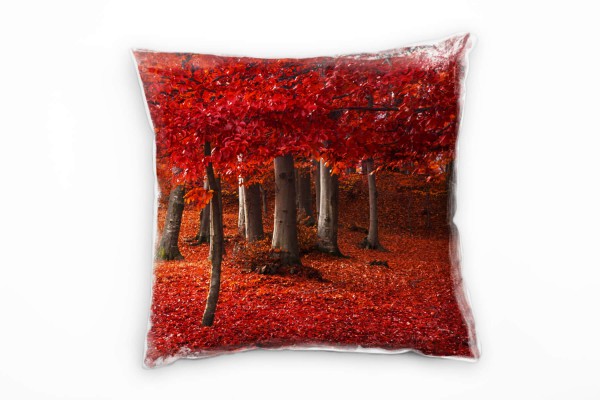 Herbst, Laubwald, rot, braun Deko Kissen 40x40cm für Couch Sofa Lounge Zierkissen
