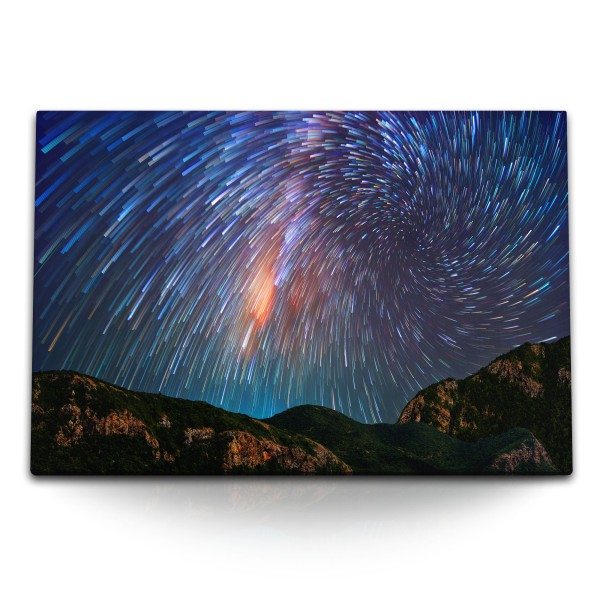 120x80cm Wandbild auf Leinwand Astrofotografie Sterne Berge Kunstvoll Nachthimmel