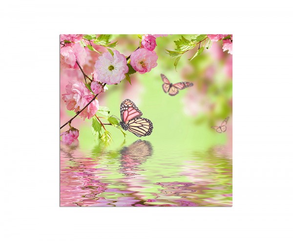 80x80cm Kirschblüte Schmetterlinge Orient Wasser
