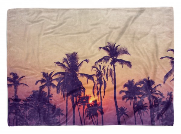 Handtuch Strandhandtuch Saunatuch Kuscheldecke mit Fotomotiv Palme Sonnenunterg