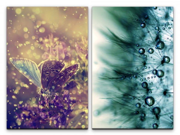 2 Bilder je 60x90cm Schmetterlinge Regentropfen Pusteblume Sommer Fotokunst Zauberhaft Makrofotograf