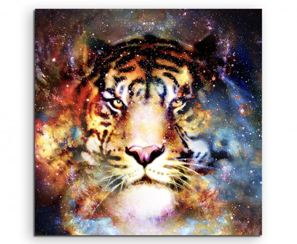 Digitale Grafik Collage  Magischer Space Tiger auf Leinwand exklusives Wandbild moderne Fotografie 