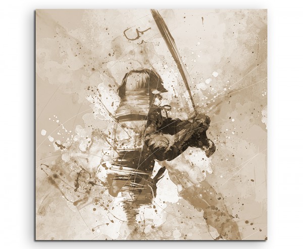 Samurai 60x60cm Aquarell Art Leinwandbild Sepia