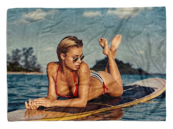 Handtuch Strandhandtuch Saunatuch Kuscheldecke mit Fotomotiv Surferin Sexy Meer