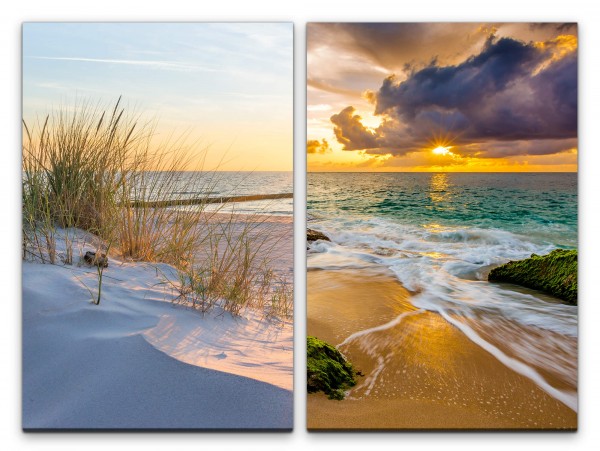 2 Bilder je 60x90cm Strand feiner Sand Meer Horizont Sonnenuntergang Sommer Urlaub