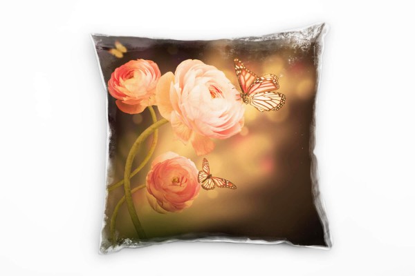 Blumen, rosa, braun, Schmetterling Deko Kissen 40x40cm für Couch Sofa Lounge Zierkissen