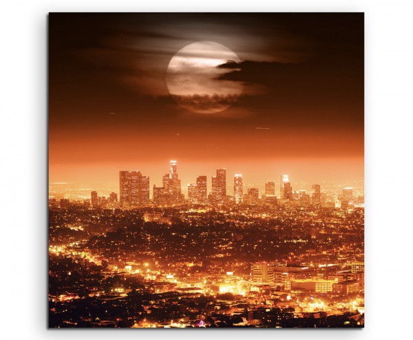 Urbane Fotografie – Dramatischer Vollmond über Los Angeles, USA auf Leinwand