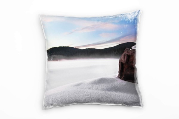 Winter, See, weiß, blau, braun, zugefrorener See Deko Kissen 40x40cm für Couch Sofa Lounge Zierkisse