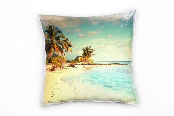 Strand und Meer, beige, türkis, tropische Insel Deko Kissen 40x40cm für Couch Sofa Lounge Zierkissen