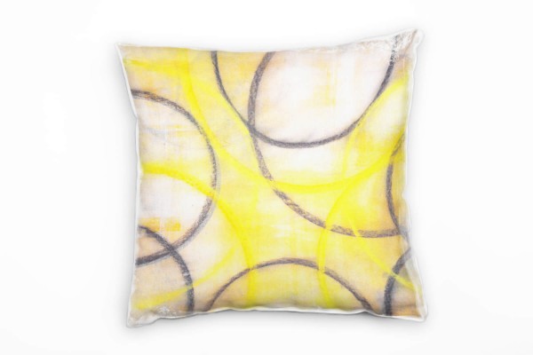 Abstrakt, gelb, grau, Kreise, gemalt Deko Kissen 40x40cm für Couch Sofa Lounge Zierkissen