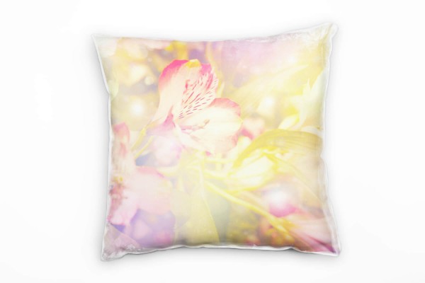 Blumen, pink, gelb, grün, Nah, Unscharf, Sommer Deko Kissen 40x40cm für Couch Sofa Lounge Zierkissen