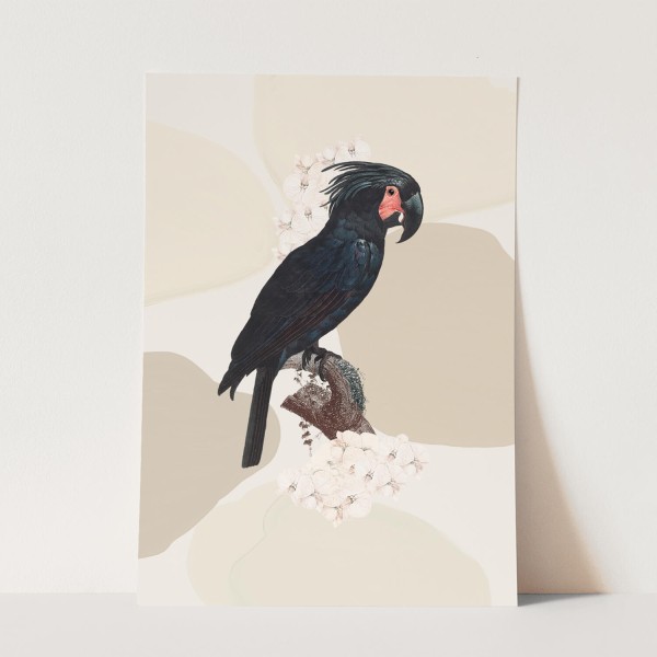 Vogel Motiv schwarzer Papagei Exotisch Tropisch Blumen