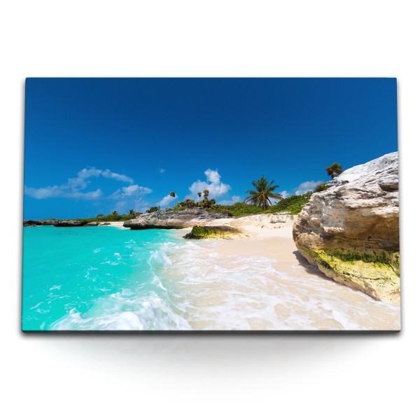 120x80cm Wandbild auf Leinwand Trauminsel Strand Palmen Südsee Paradies Urlaub