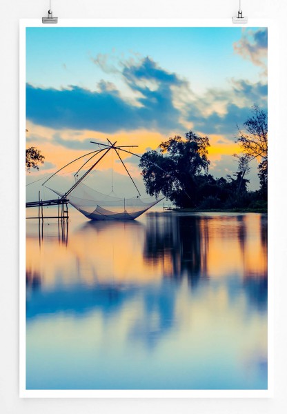 60x90cm Poster Landschaftsfotografie  Fischernetz bei Sonnenaufgang