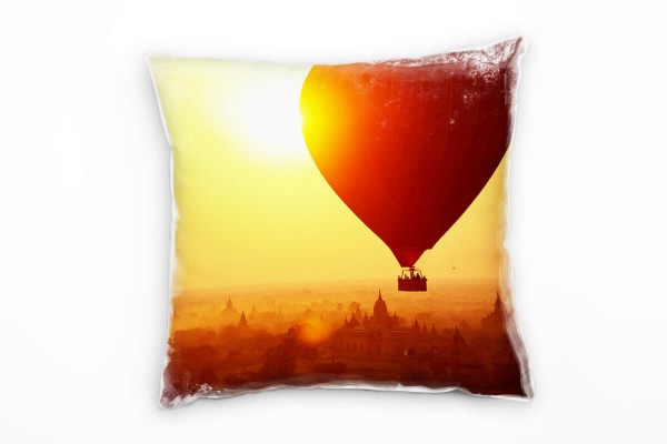 Urban, orange, Heißluftballon über einer Stadt Deko Kissen 40x40cm für Couch Sofa Lounge Zierkissen