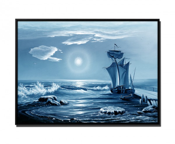 105x75cm Leinwandbild Petrol Malerei Segelschiff vor dem Sturm