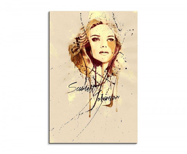 Scarlett Johansson 90x60cm Keilrahmenbild Kunstbild Aquarell Art Wandbild auf Leinwand fertig gerah