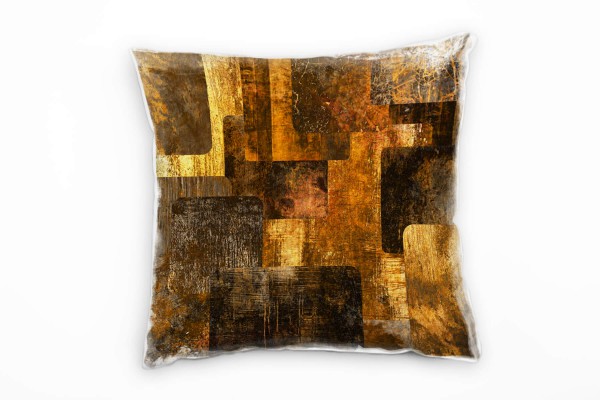 Abstrakt, gold, braun, abgerundete Rechtecke, gemalt Deko Kissen 40x40cm für Couch Sofa Lounge Zierk