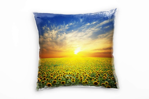 Blumen, gelb, blau, Sonnenblumenfeld Deko Kissen 40x40cm für Couch Sofa Lounge Zierkissen