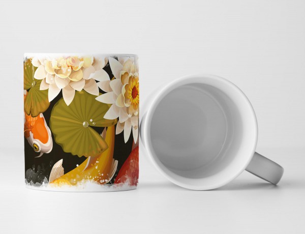 Tasse Geschenk Bild – Koikarpfen und Lotus