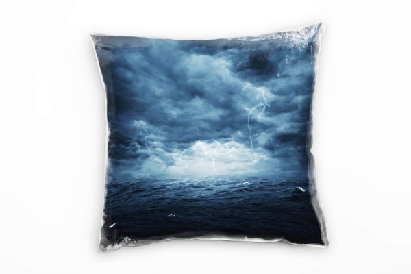 Meer, grau, Unwetter, Blitze, dunkle Wolken, Wellen Deko Kissen 40x40cm für Couch Sofa Lounge Zierki