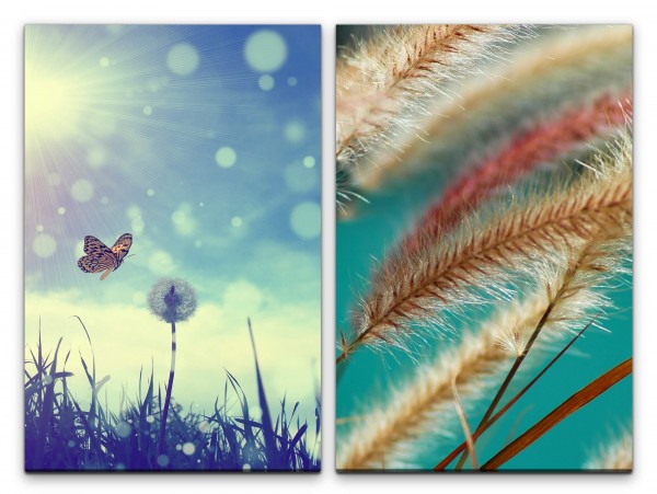 2 Bilder je 60x90cm Pusteblume Sommer Schmetterling Weizen Korn Sonne Wiese