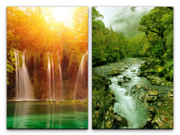 2 Bilder je 60x90cm Thailand Wasserfälle See Buch Fluss Wald Bäume