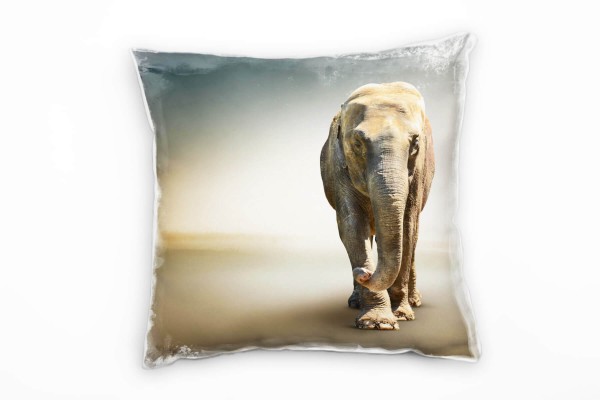 Tiere, braun, grau, Elefant Deko Kissen 40x40cm für Couch Sofa Lounge Zierkissen