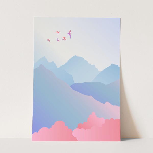 Abstrakte Berge Vögel Minimal Illustration Dekorativ Bergkette