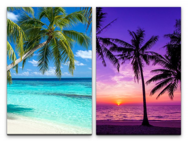 2 Bilder je 60x90cm Palmen Südsee Paradies Sommer Sonne Traumhaft Sonnenuntergang