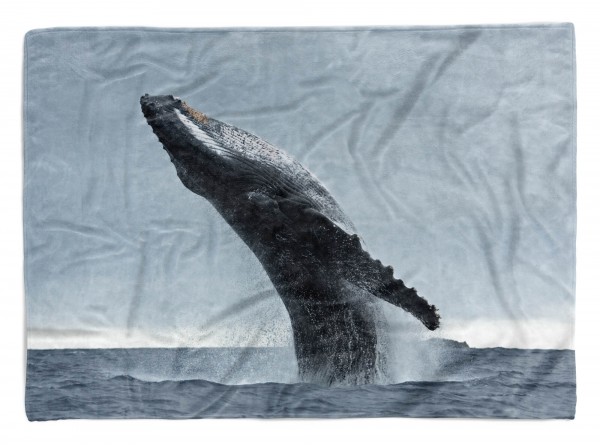 Handtuch Strandhandtuch Saunatuch Kuscheldecke mit Tiermotiv Buckelwal springt