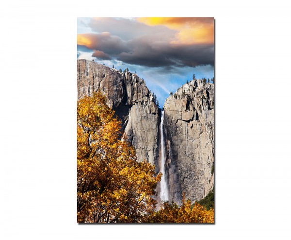120x80cm Yosemite Felsen Wasserfall Wolken Herbst