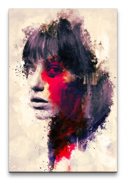 Jane Birkin Porträt Abstrakt Kunst Schauspielerin junge Frau rote Farbe 60x90cm Leinwandbild