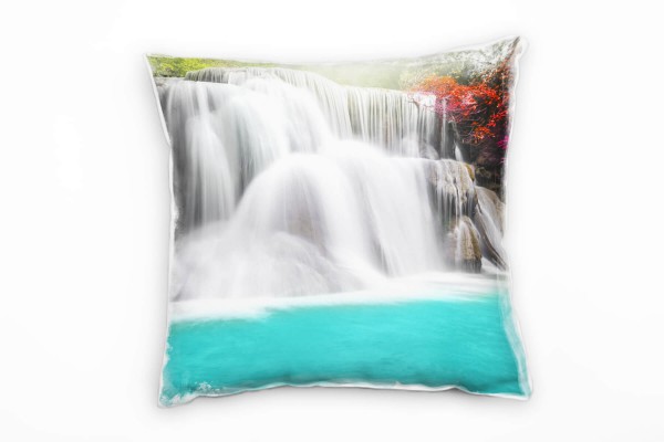 Natur, weiß, türkis, rosa, Wasserfall, Thailand Deko Kissen 40x40cm für Couch Sofa Lounge Zierkissen