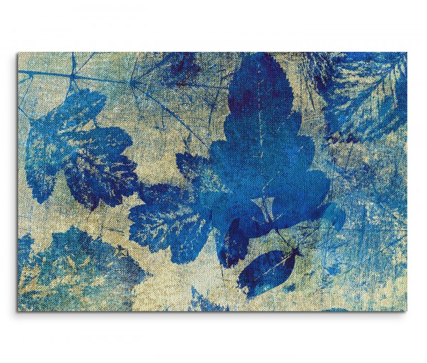 120x80cm Wandbild Hintergrund Blätter abstrakt blau beige