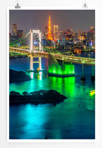 Urbane Fotografie 60x90cm Poster Tokio Skyline mit Regenbogen Brücke