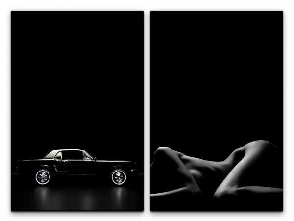 2 Bilder je 60x90cm Ford Mustang Akt Erotisch Schwaz Weiß Niveauvoll Sexy Sinnlich