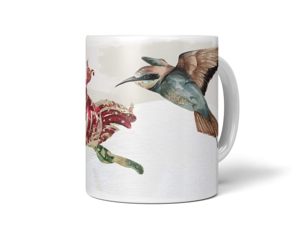 Dekorative Tasse mit schönem Vogel Motiv Fuchskolibri Kolibri einzigartiges Design Blumen Blüte