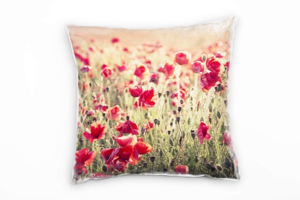 Landschaft, rote Blumen, Wiese Deko Kissen 40x40cm für Couch Sofa Lounge Zierkissen