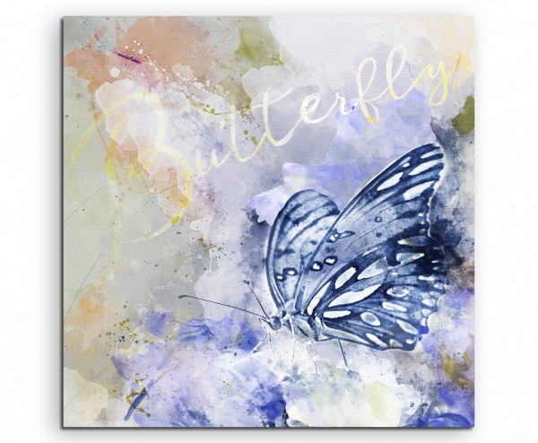 Eleganter Schmetterling in Blautönen mit Kalligraphie