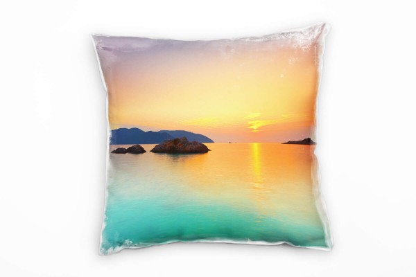Meer, türkis, orange, Sonnenuntergang Deko Kissen 40x40cm für Couch Sofa Lounge Zierkissen