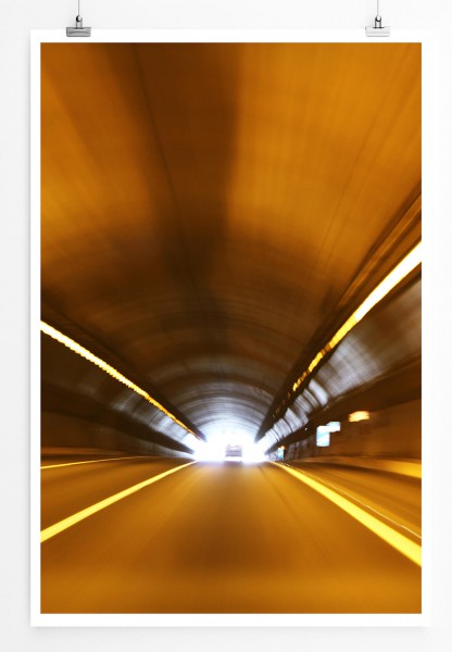 60x90cm Urbane Fotografie Poster Oranger Autobahntunnel