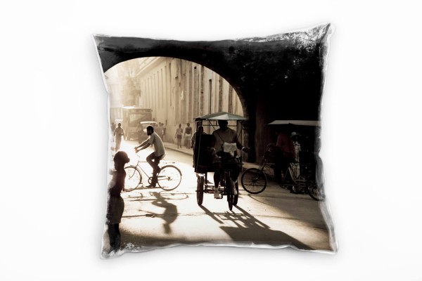künstlerische Fotografie, sepia, alte Straße in Havanna Deko Kissen 40x40cm für Couch Sofa Lounge Zi