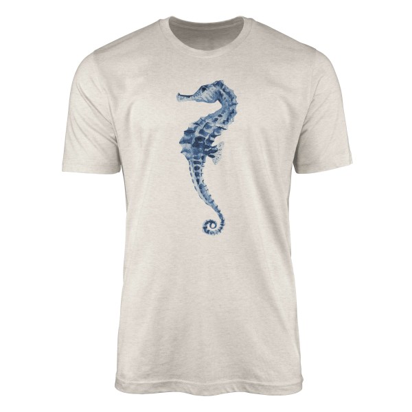 Herren Shirt 100% gekämmte Bio-Baumwolle T-Shirt Seepferdchen Wasserfarben Motiv Nachhaltig Ökomode