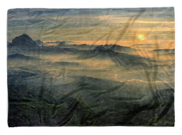 Handtuch Strandhandtuch Saunatuch Kuscheldecke mit Fotomotiv Berge Sonnenuntergang Friedl