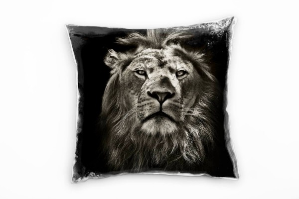 Tiere, schwarz, weiß, Löwe, Nah Deko Kissen 40x40cm für Couch Sofa Lounge Zierkissen