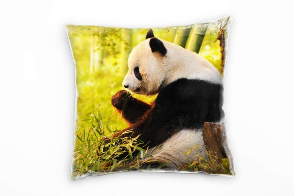 Tiere, grün, braun, schwarz, weiß, Pandabär, Wald Deko Kissen 40x40cm für Couch Sofa Lounge Zierkiss
